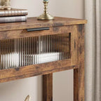 Table d'entrée de 109 cm, console en bois avec 2 tiroirs en verre, table de canapé à 2 niveaux avec rangement pour salon, tables de foyer pour entrée