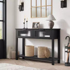 Table d'entrée de 109 cm, console en bois avec 2 tiroirs en verre, table de canapé à 2 niveaux avec rangement pour salon, tables de foyer pour entrée