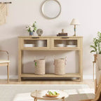 Table d'entrée de 109 cm, console en bois avec 2 tiroirs en verre, table de canapé à 2 niveaux avec rangement pour salon, tables de foyer pour entrée