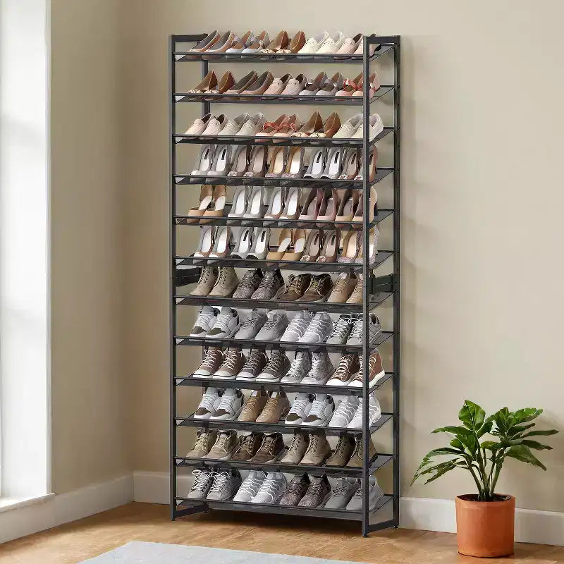Meuble à chaussures, organiseur de chaussures à 12 niveaux, rangement à chaussures en métal pour garage, entrée, lot de 2 étagères à chaussures empilables à 6 niveaux, peut contenir 48 à 60 paires