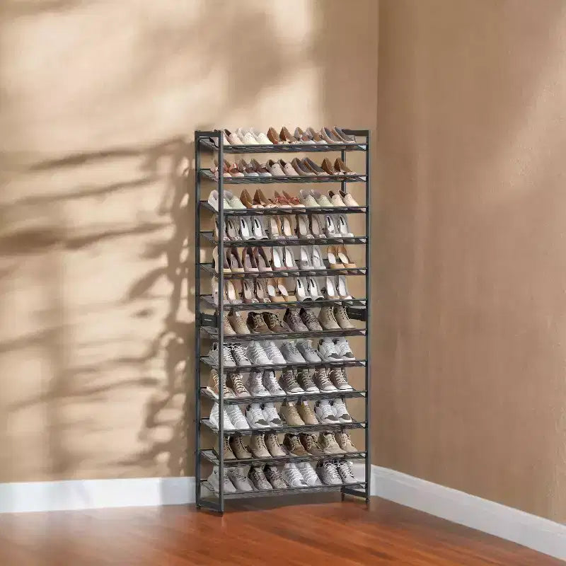 Meuble à chaussures, organiseur de chaussures à 12 niveaux, rangement à chaussures en métal pour garage, entrée, lot de 2 étagères à chaussures empilables à 6 niveaux, peut contenir 48 à 60 paires