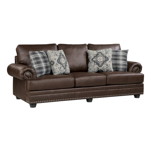 Canapé de 98 pouces, microfibre marron riche, 4 oreillers, coussins moelleux, bois