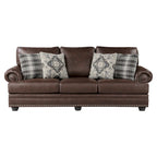 Canapé de 98 pouces, microfibre marron riche, 4 oreillers, coussins moelleux, bois