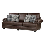 Canapé de 98 pouces, microfibre marron riche, 4 oreillers, coussins moelleux, bois