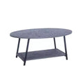 Jamestown Oval Coffee Table with Storage Shelf Rustic Slate Concrete and Black Metal