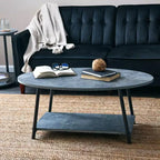 Table basse ovale Jamestown avec étagère de rangement, en ardoise rustique, béton et métal noir