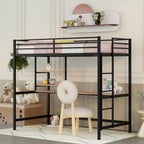 Twin/Full Size Metal Loft Bed with Desk and Shelves - ModernLuxe