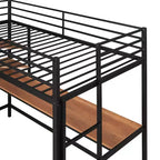 Lit mezzanine en métal double/grand format avec bureau et étagères - ModernLuxe