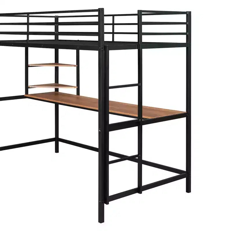 Lit mezzanine en métal double/grand format avec bureau et étagères - ModernLuxe