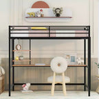 Lit mezzanine en métal double/grand format avec bureau et étagères - ModernLuxe