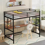 Lit mezzanine en métal double/grand format avec bureau et étagères - ModernLuxe
