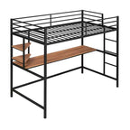 Lit mezzanine en métal double/grand format avec bureau et étagères - ModernLuxe