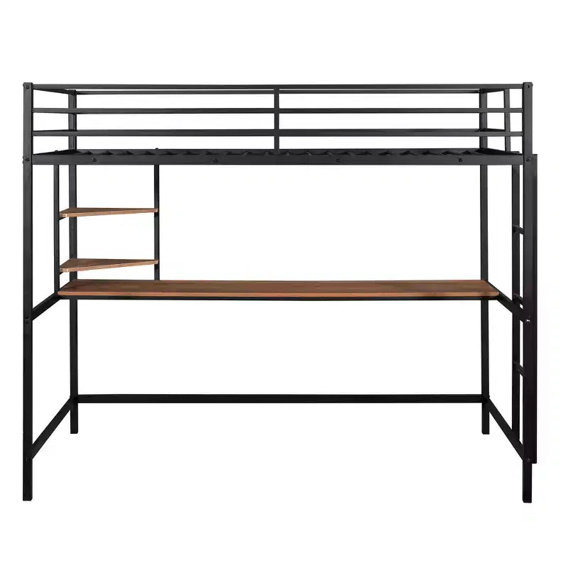 Lit mezzanine en métal double/grand format avec bureau et étagères - ModernLuxe