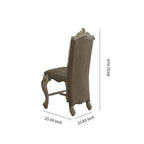Chaise de comptoir en bois, garnie de similicuir et de clous décoratifs, gris et blanc