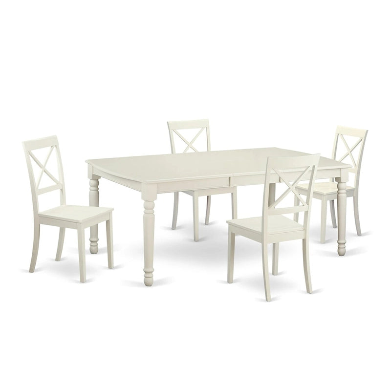 Table de cuisine rectangulaire et 4 chaises de salle à manger, blanc lin