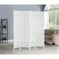 Roundhill Furniture Quarterfoil infused Diamond Design 4-Panel Room Divider, White