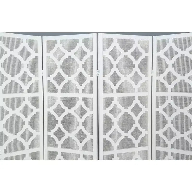 Paravent 4 panneaux motif trèfle infusé et diamant Roundhill Furniture, blanc