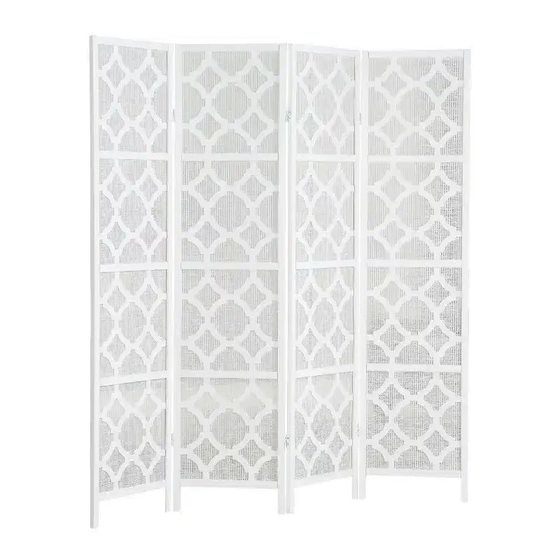 Paravent 4 panneaux motif trèfle infusé et diamant Roundhill Furniture, blanc