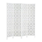 Paravent 4 panneaux motif trèfle infusé et diamant Roundhill Furniture, blanc