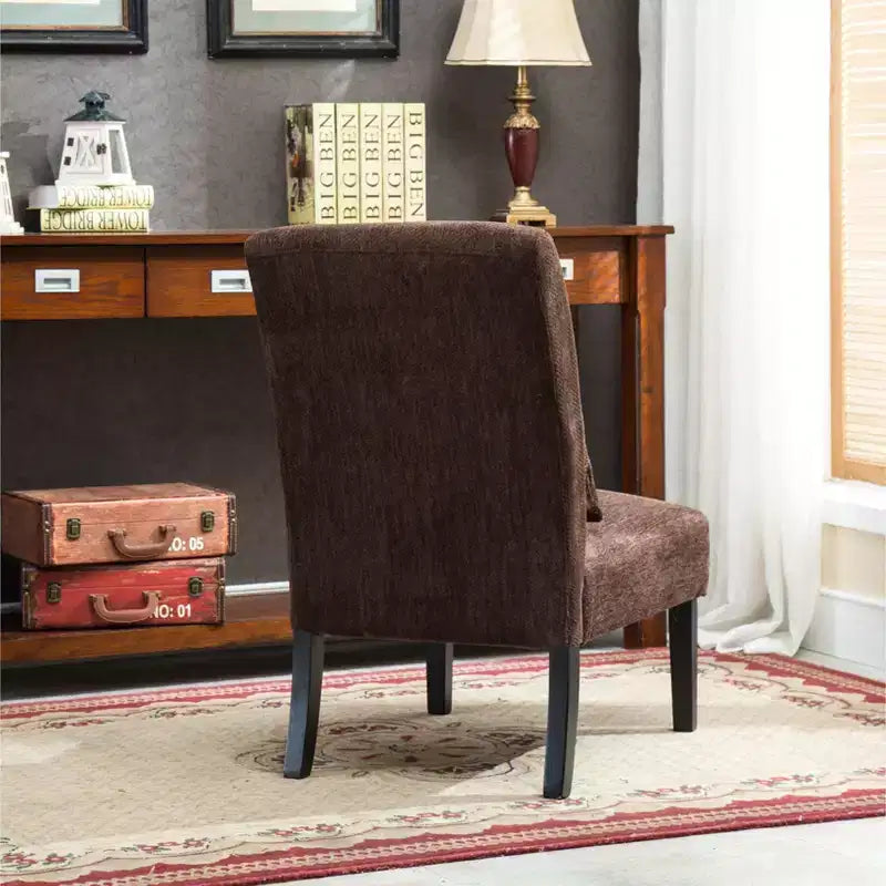 Fauteuil d'appoint contemporain sans accoudoirs en tissu chenille Pisano de Roundhill Furniture avec oreiller lombaire assorti, chocolat