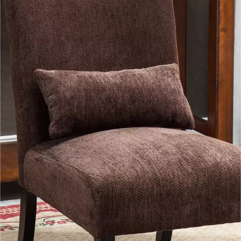 Fauteuil d'appoint contemporain sans accoudoirs en tissu chenille Pisano de Roundhill Furniture avec oreiller lombaire assorti, chocolat
