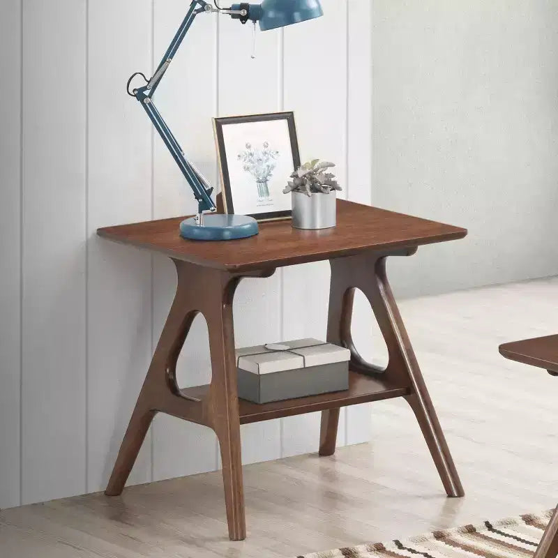 Table d'appoint avec étagère en bois Arona de style moderne du milieu du siècle par Roundhill Furniture