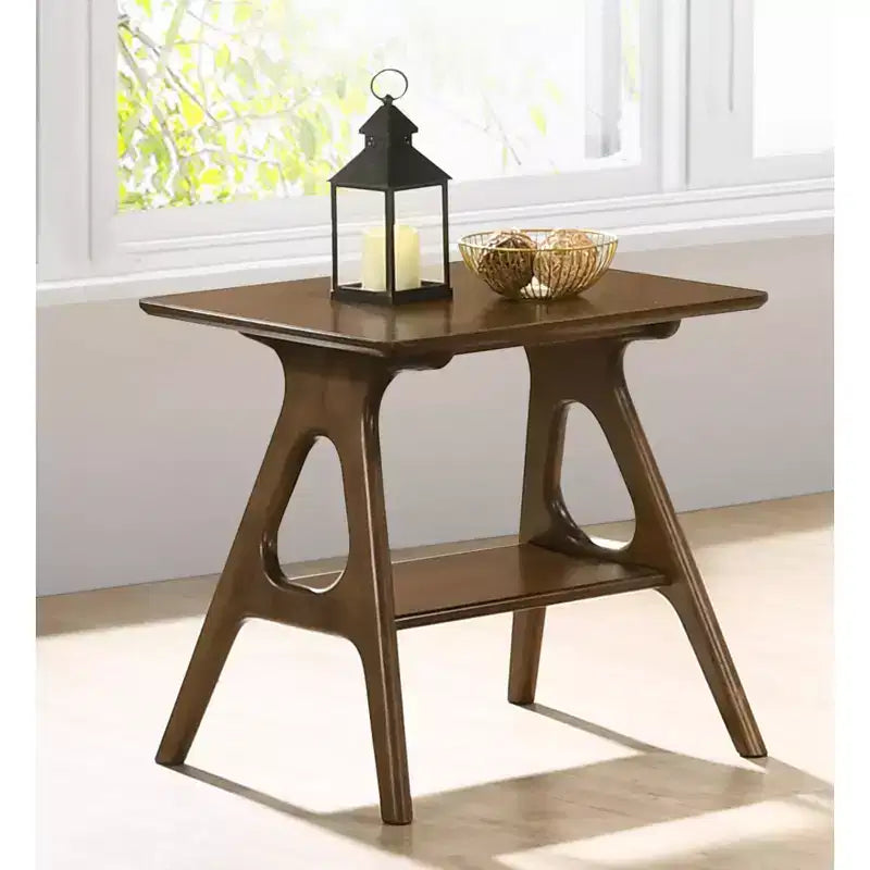 Roundhill Furniture Arona Mid-Century Modern Wood Shelf End Table