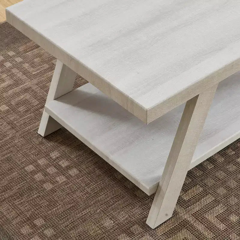 Table d'appoint Athens contemporaine en bois avec étagère, finition blanche