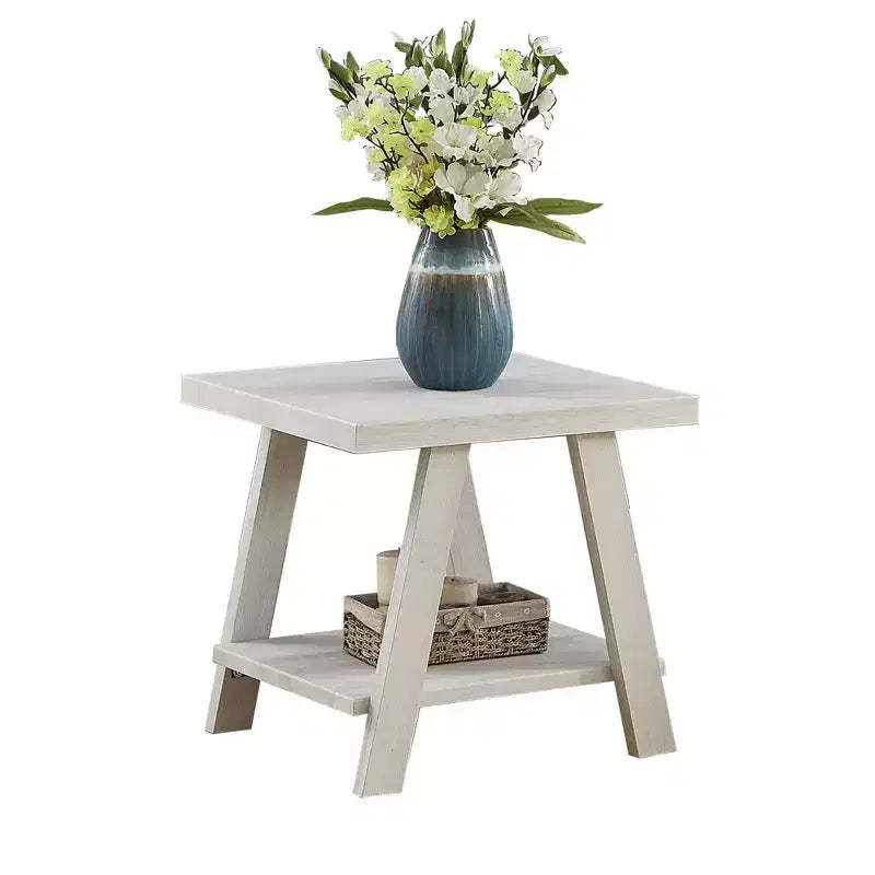 Table d'appoint Athens contemporaine en bois avec étagère, finition blanche