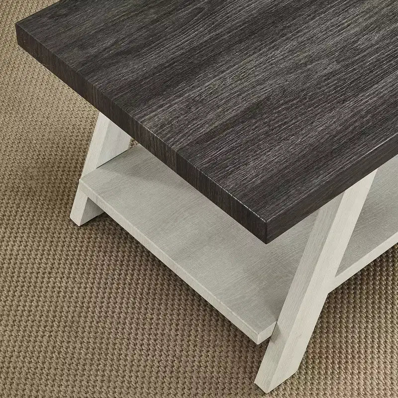 Table d'appoint contemporaine Roundhill Furniture Athens à étagère en bois deux tons, en charbon patiné et beige
