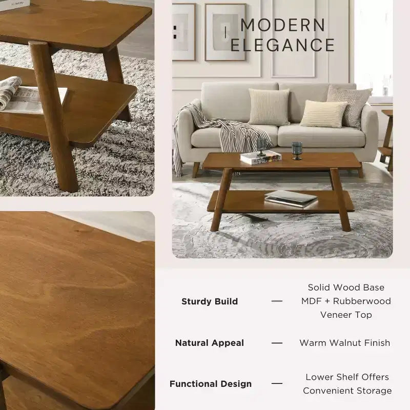 Table basse avec étagère en bois Metz Roundhill Furniture, style moderne du milieu du siècle