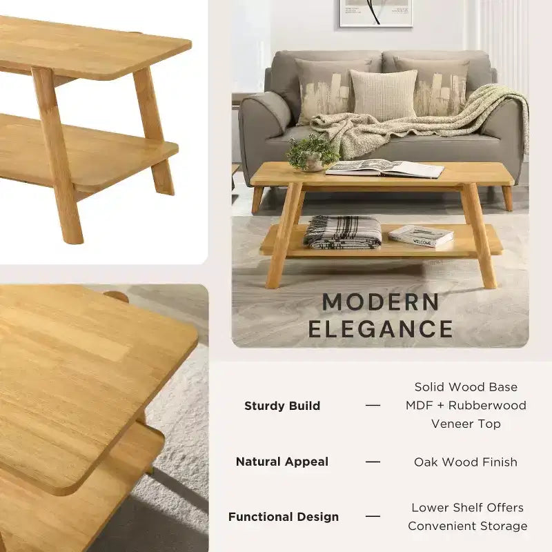 Table basse avec étagère en bois Metz Roundhill Furniture, style moderne du milieu du siècle