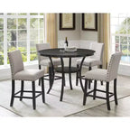 Roundhill Furniture Biony Espresso Wood Counter Height Dining Set with Tan Fabric Nailhead Stools