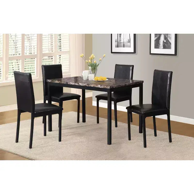 Chaises de salle à manger Roundhill Furniture Noyes avec assise en similicuir et structure en métal, noires, lot de 4