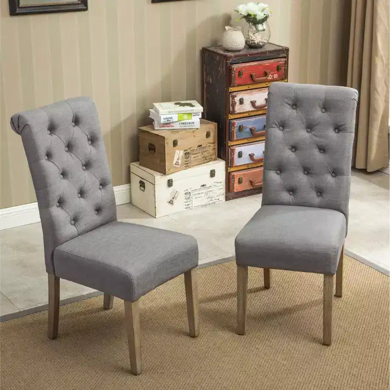 Chaise de salle à manger Parsons capitonnée en bois massif Roundhill Furniture Habit, grise, lot de 2