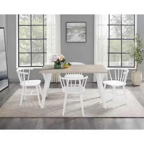 Alwynn White and Natural Wood 5-piece Dining Set, Dining Table with 4 Windsor Chairs