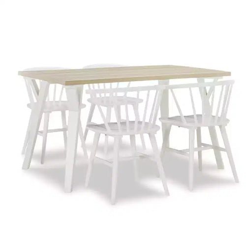 Ensemble de salle à manger Alwynn White et bois naturel 5 pièces, table à manger avec 4 chaises Windsor