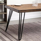Table à manger industrielle Aryven en métal avec pieds épingles, pin foncé rustique