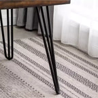Table à manger industrielle Aryven en métal avec pieds épingles, pin foncé rustique