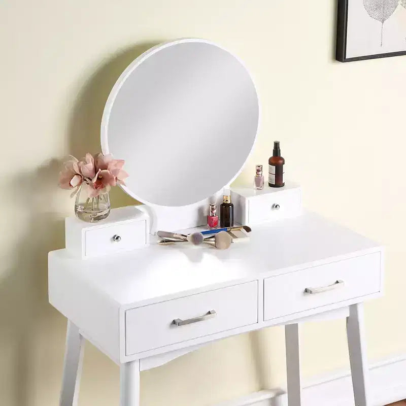 Ensemble coiffeuse et tabouret en bois contemporain Liannon, blanc