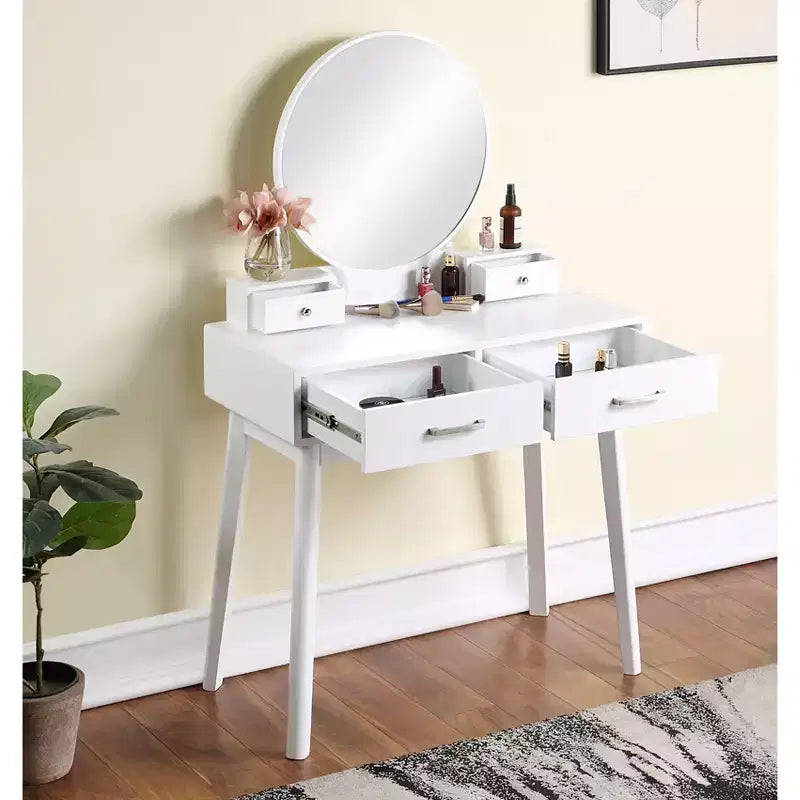 Ensemble coiffeuse et tabouret en bois contemporain Liannon, blanc