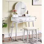 Ensemble coiffeuse et tabouret en bois contemporain Liannon, blanc