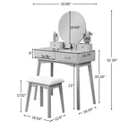 Ensemble coiffeuse et tabouret en bois contemporain Liannon, blanc
