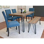 Ensemble de salle à manger 6 pièces Amisos, table à manger avec pieds épingles, 4 chaises et un banc en bois, 3 options de couleur