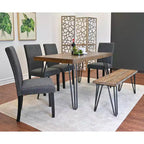 Ensemble de salle à manger 6 pièces Amisos, table à manger avec pieds épingles, 4 chaises et un banc en bois, 3 options de couleur