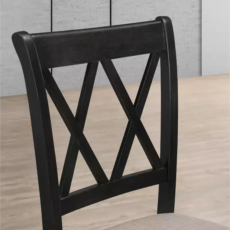 Ensemble de salle à manger Arroyo 7 pièces, table à manger avec pieds en épingle et 6 chaises à dossier croisé, noir intense