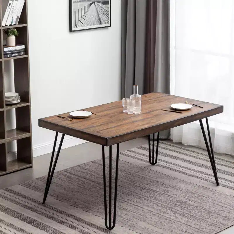 Ensemble de salle à manger Arroyo 7 pièces, table à manger avec pieds en épingle et 6 chaises à dossier croisé, noir intense