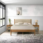 Roundhill Furniture Vichy 3-Piece Rubberwood Bedroom Set, Platform Bed with Two Nightstands