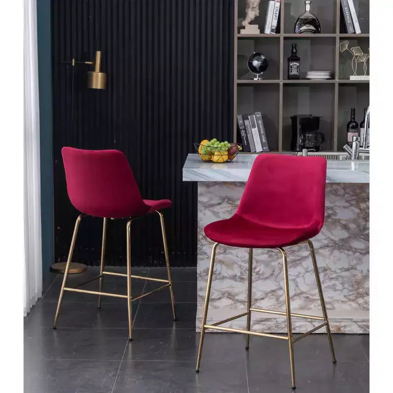 Tabouret de comptoir moderne en velours Aufurr de 26,50 po de Roundhill Furniture, rouge, ensemble de 2