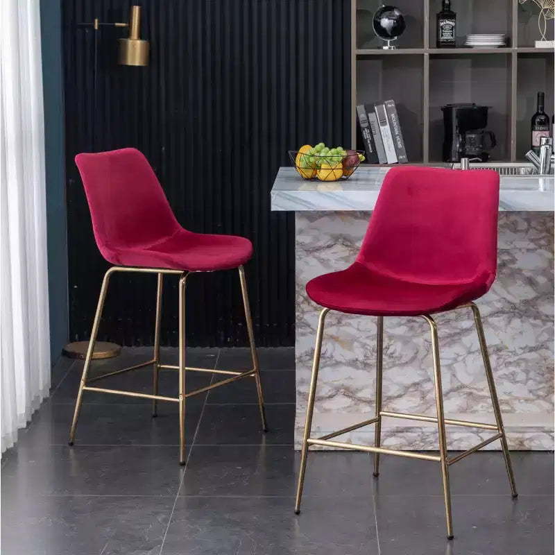 Tabouret de comptoir moderne en velours Aufurr de 26,50 po de Roundhill Furniture, rouge, ensemble de 2